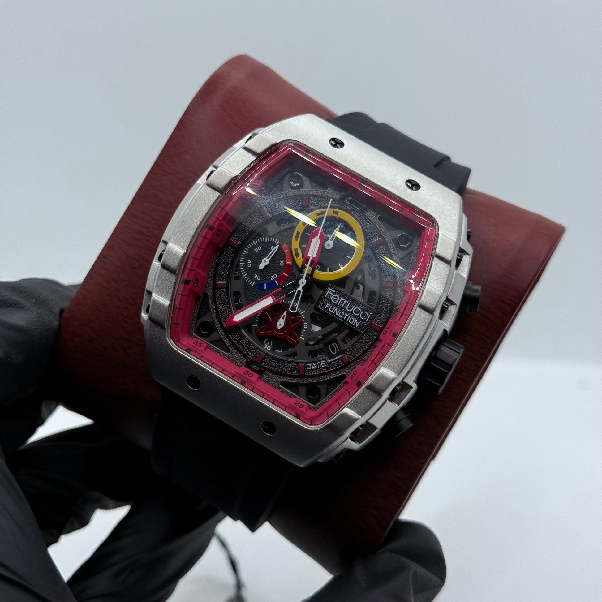 Ferrucci black strap with red dial with 1 year warranty - Reluxe