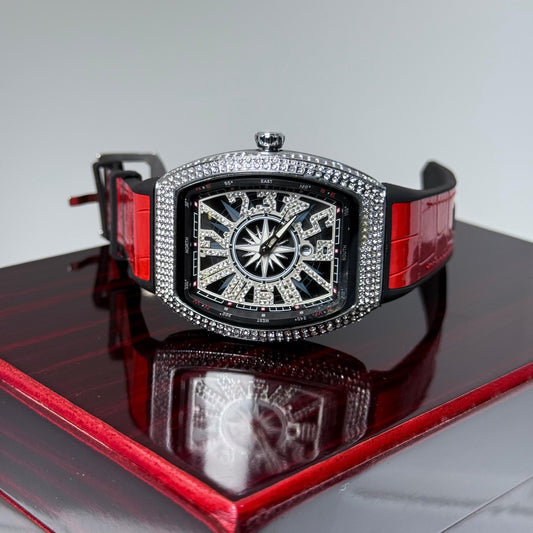 FM Red strap with white diamond watch - Reluxe