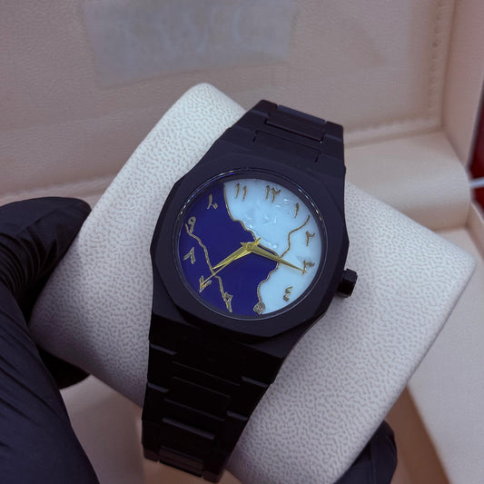 Black Arabic Aura Blue Mabel Dial ( Fabric Material ) - Reluxe